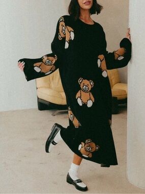 Dressed in LALA Oversized Black Teddy Bear Knit Sweater Dress